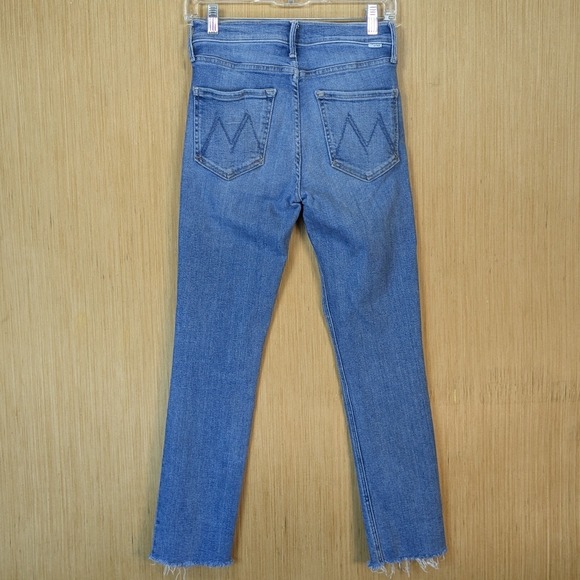 Mother The Mid Rise Dazzler Ankle Fray High Waisted Jeans Blue Raw Hem Womens 27 - Picture 4 of 11
